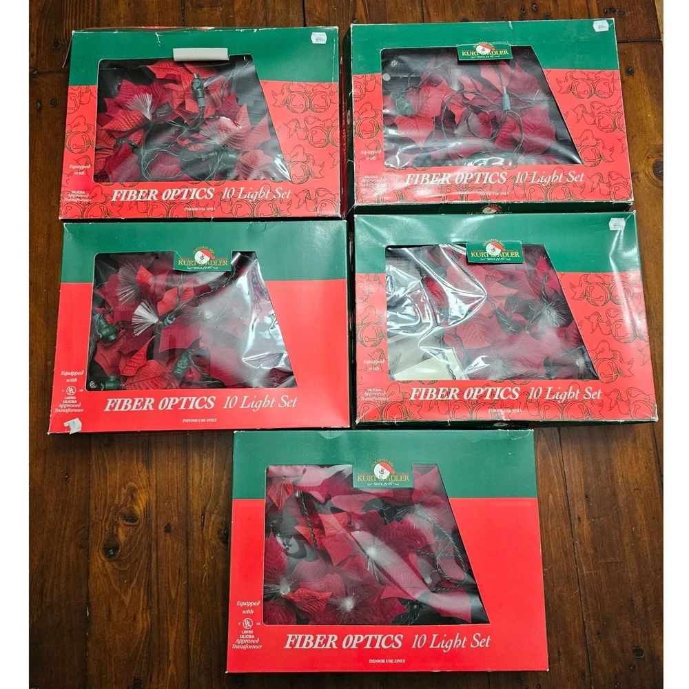 Kurt S Adler Fiber Optic Poinsettia 10 Light Set Red Christmas Decor Lot of 5